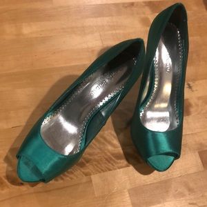 Emerald Satin Platform Pumps